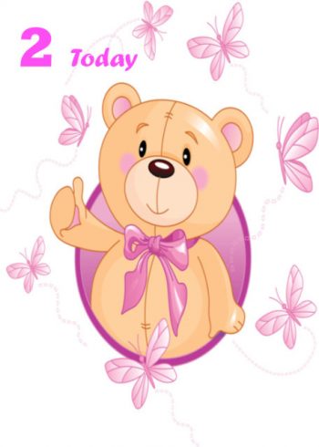Teddy bear with pink butterflies birthday card - 2 Today