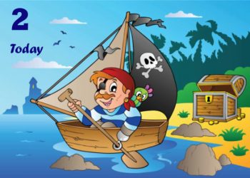 Little boy in pirate boat 2nd birthday card