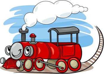 Smiling red steam train birthday card