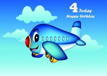 Happy little blue plane 4th birthday card
