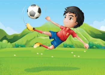 Boy kicking football birthday card