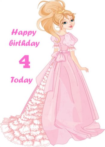Pretty princess wearing long pink dress birthday card - 4 Today