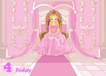 Pretty princess sitting on throne birthday card - 4 Today