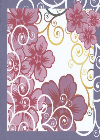 Pink flowers with a purple border birthday card