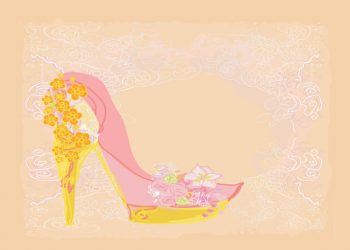 Pink and yellow shoe with peach background birthday card