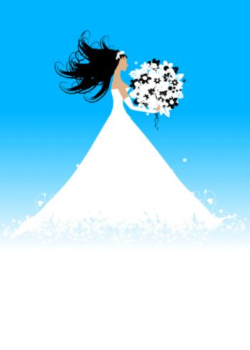 Bride with blue background wedding card