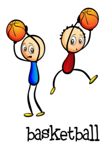 Characters playing basketball