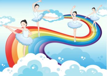 Ballet dancers on a rainbow birthday card