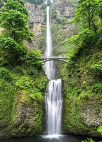 Waterfall with bridge nearby birthday card