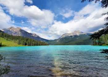 Lake and forest with mountainous background birthday card
