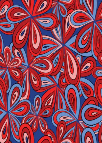 Red and blue flowers with blue background birthday card