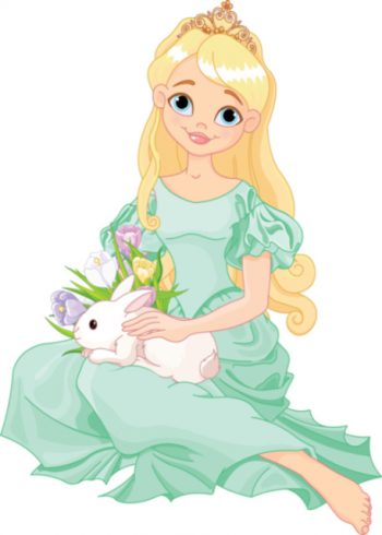 Princess holding white rabbit birthday card