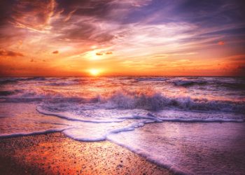 Deep sunset over the sea birthday card