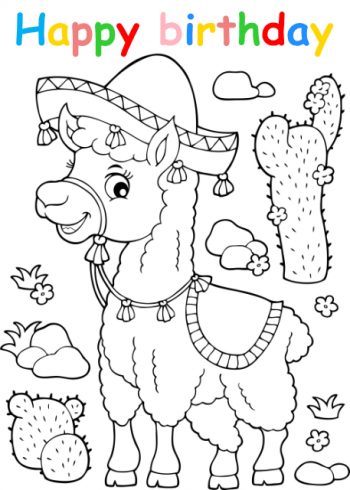 Colouring in birthday card with lama