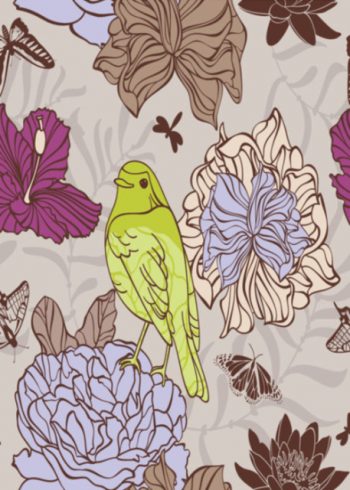 Lime bird and flowers birthday card