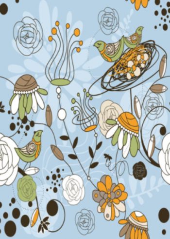 Birds and flowers with blue background birthday card