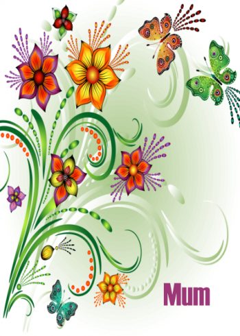 Flower bouquet and butterflies mum birthday card