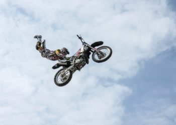 Airborne motorbike and rider birthday card