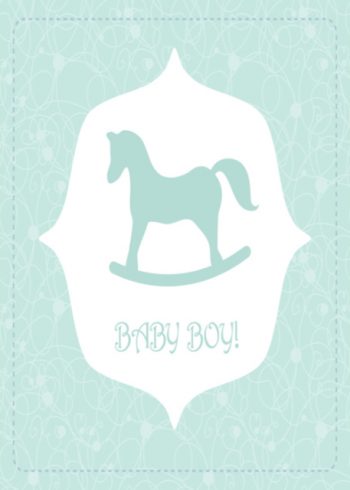 Blue rocking horse new baby boy card