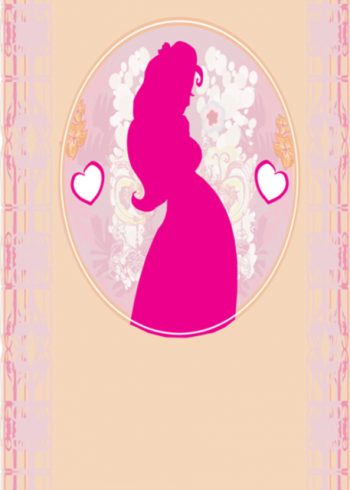 Pink silhouette of pregnant lady new baby card