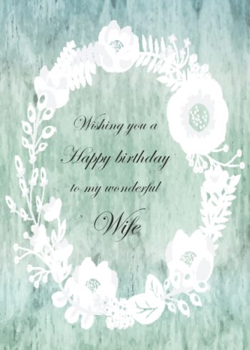 Pastel white flower wreath Wife birthday card