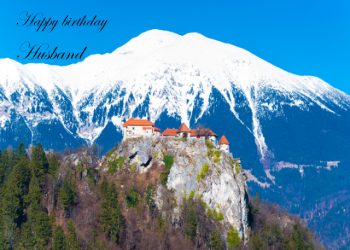 Castle built on rock near The Alps Husband birthday card
