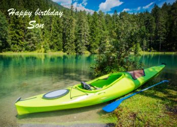 Canoe at water's edge Son birthday card