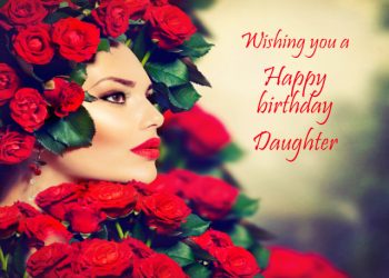 Elegant lady with red roses Daughter birthday card