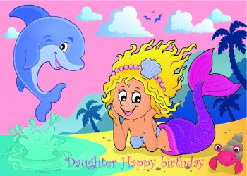 Happy mermaid Daughter birthday card