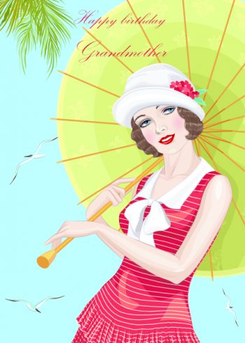 Beautiful sophisticated female on beach Grandmother birthday card