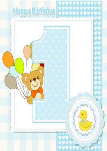 Teddy bear with balloons first birthday card