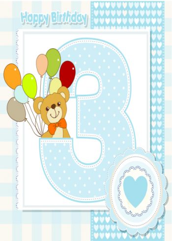 Teddy bear with balloons third birthday card