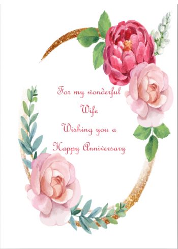 Watercolour style beautiful floral wreath Wife Anniversary card