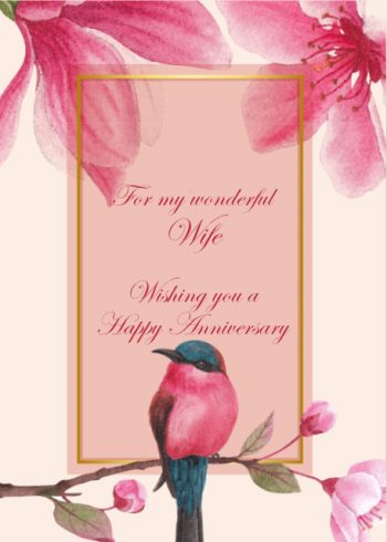 Beautiful watercolour style bird and flowers Wife Anniversary card