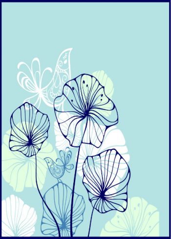 Birds and flowers with blue background birthday card